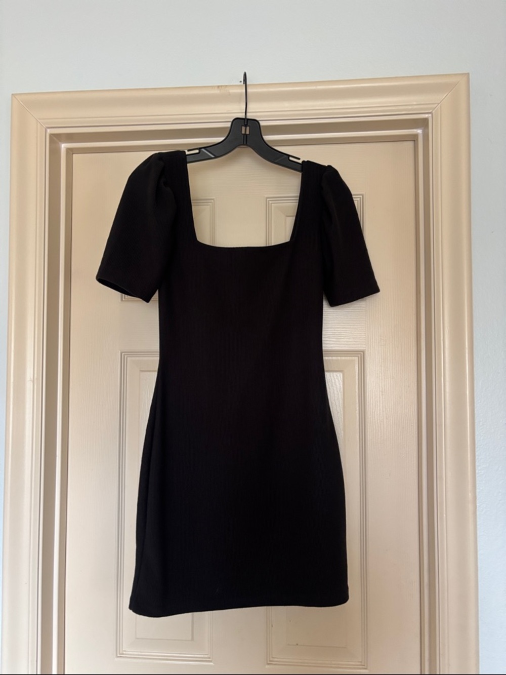 NWOT Club Monaco Black Square Neck Puff Sleeve Mini Bodycon Dress size XS